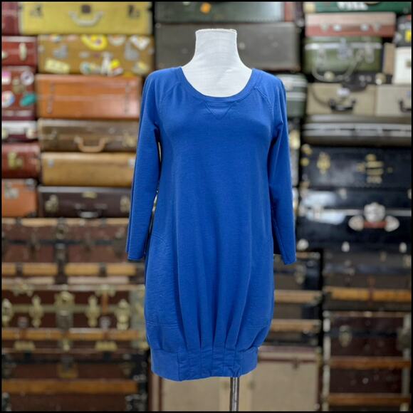 See by Chloe Sweatshirt Dress Pockets Bottom Pleat Womens Size 2 Blue Bow - Picture 1 of 8